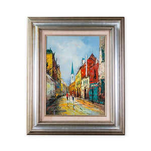 Vibrant vintage city spire, framed and signed