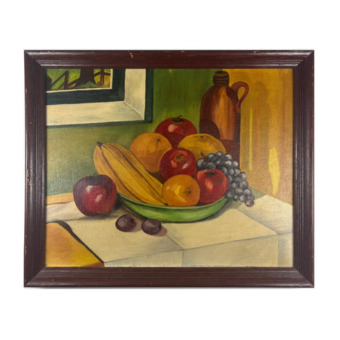 Vintage fruit bowl still life, framed.