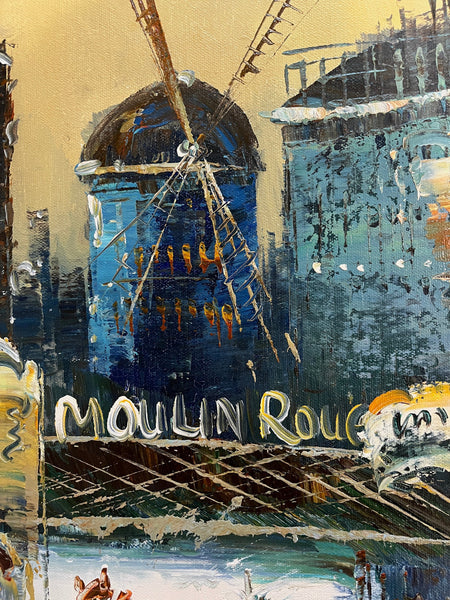 Moulin Rouge Oil Painting City Landscape, Framed and Signed