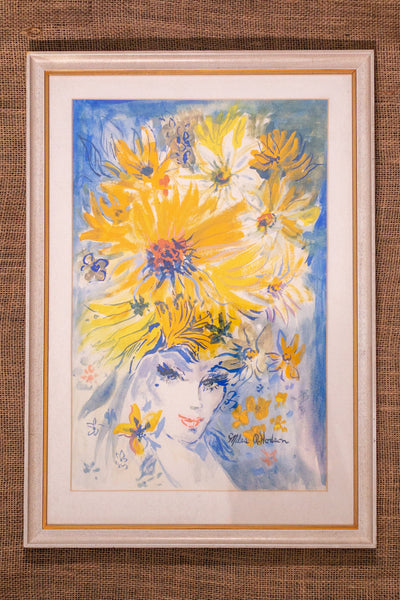 Modern Sunflower Woman, Framed and Signed by Miles R. Hodson