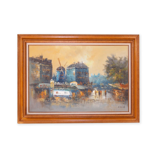 Moulin Rouge Oil Painting City Landscape, Framed and Signed