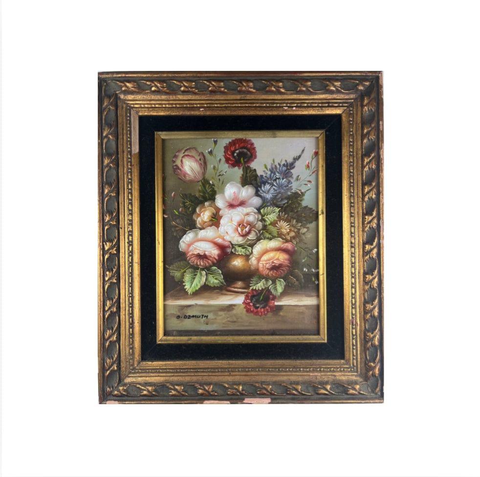 Vintage Flower Bouquet Oil Painting, Framed and Signed by O. Demuth