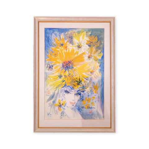 Modern sunflower woman, framed and signed by Miles R. Hodson