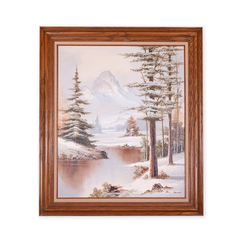 Vintage Winter Lake Oil Painting by Don Benton; Framed and Signed