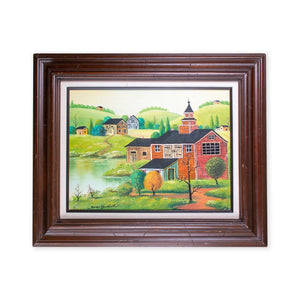 Vintage Village Oil Painting by Jonas Bradferd; Framed and Signed