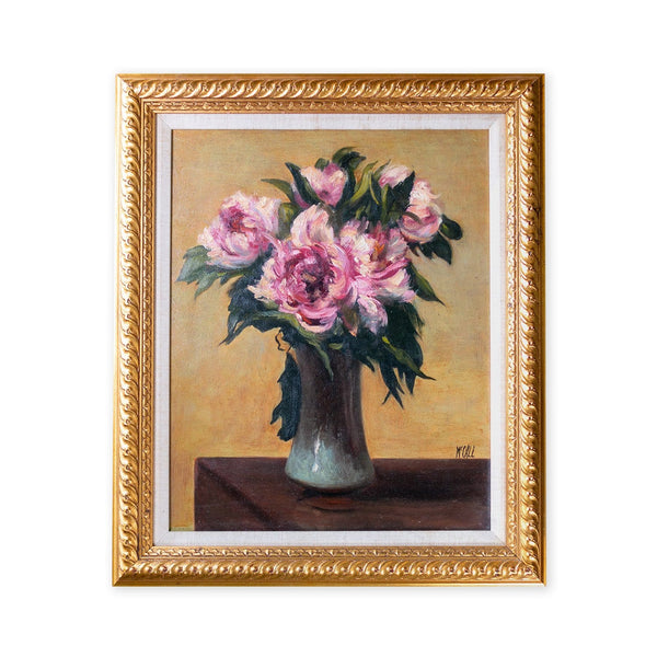 Pink Peonies Still Life Oil Painting by Christopher McCall; Framed Reproduction