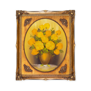 Vintage Yellow Roses Oil Painting by Fleet; Framed and Signed