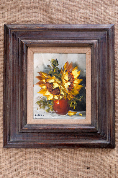 Vintage Sunflower Bouquet Oil Painting; Framed and Signed