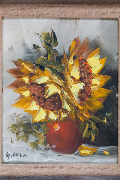 Vintage Sunflower Bouquet Oil Painting; Framed and Signed