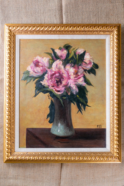 Pink Peonies Still Life Oil Painting by Christopher McCall; Framed Reproduction