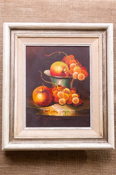 Vintage Apples and Grapes Still Life Oil Painting; Framed and Signed