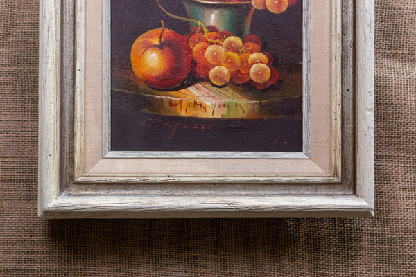 Vintage Apples and Grapes Still Life Oil Painting; Framed and Signed