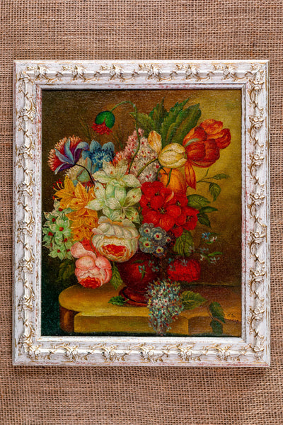 Vintage Flowers Still Life Oil Painting; Framed and Signed