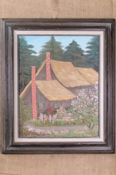 Vintage Landscape of Cabin in Oil by Idell Ellingwood; Framed and Signed