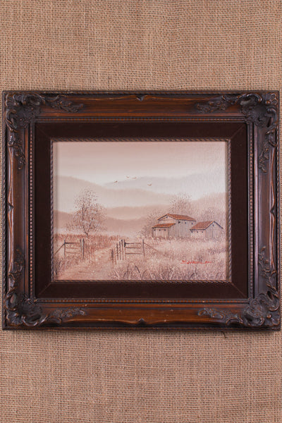 Barn Landscape Vintage Oil Painting by Everett Woodson; Framed and Authenticated