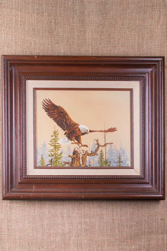 Bald Eagle Original Art Oil Painting Gold Frame 12x12 Oil on Canvas Under  Glass