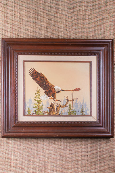 Vintage Bald Eagle Oil Painting by R. Smith; Framed and signed