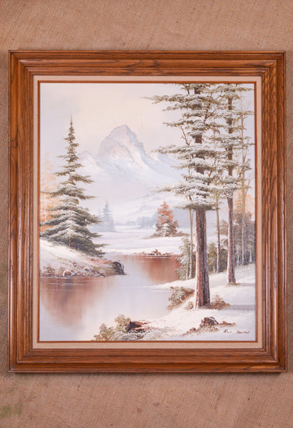 Vintage Winter Lake Oil Painting by Don Benton; Framed and Signed