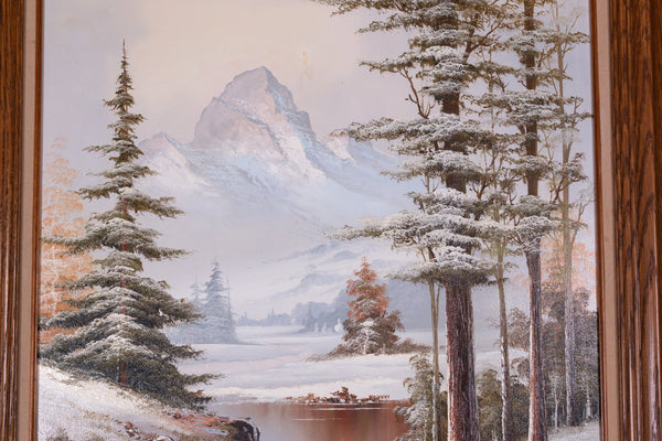 Vintage Winter Lake Oil Painting by Don Benton; Framed and Signed