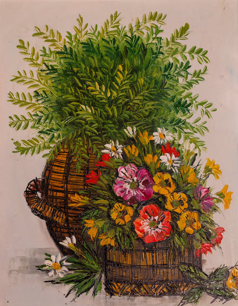 Vintage Basket of Flowers Oil Painting by Hayden; Framed and Signed